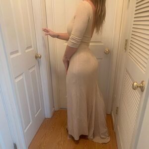 JS Collections Gown Metallic Gold Sparkles Ivory Size 8 Prom Black Tie Vintage